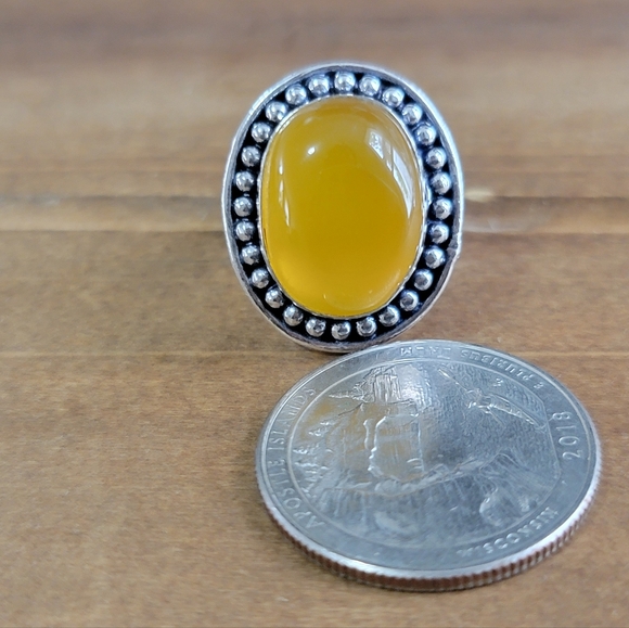 Native Yellow Onyx Stone Gemstone Ring Size 6.5 925 Silver Womens Bohemian - Picture 2 of 5